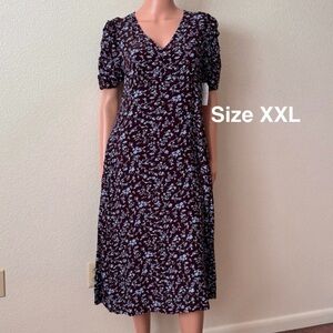 Time and Tru Women's Midi Dress with Ruched Sleeves, Size